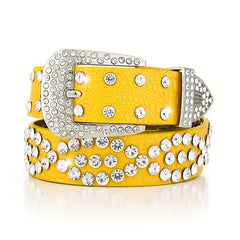 Geometric Rhinestone Belt PU Waistband for Women