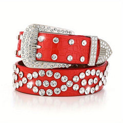 Geometric Rhinestone Belt PU Waistband for Women