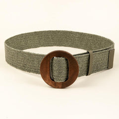 Women Woven Elastic Casual Solid Belt Stretch Belt With Wooden Buckle