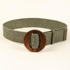 Women Woven Elastic Casual Solid Belt Stretch Belt With Wooden Buckle