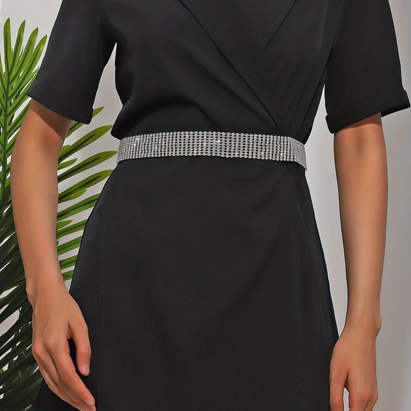 Rhinestone Inlaid Waist Chain Hollow Metal Belt Dress Girdle