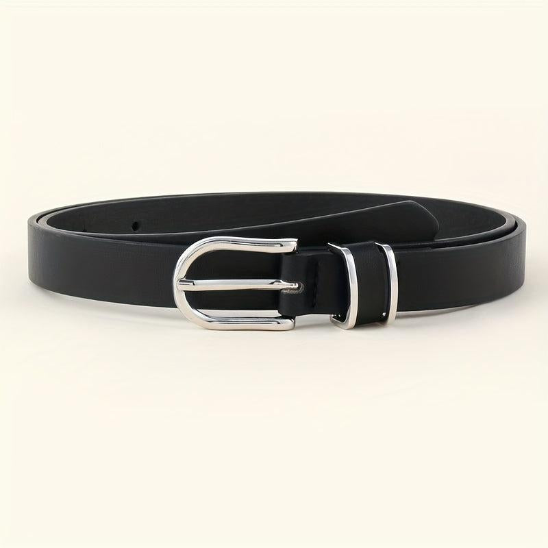 Oval Pin Buckle Thin Belt PU Leather Casual Belt for Women