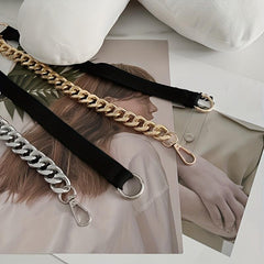 Chic Stitching Chain Belt Elastic Waistband Dress Coat Girdle