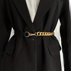 Chic Stitching Chain Belt Elastic Waistband Dress Coat Girdle