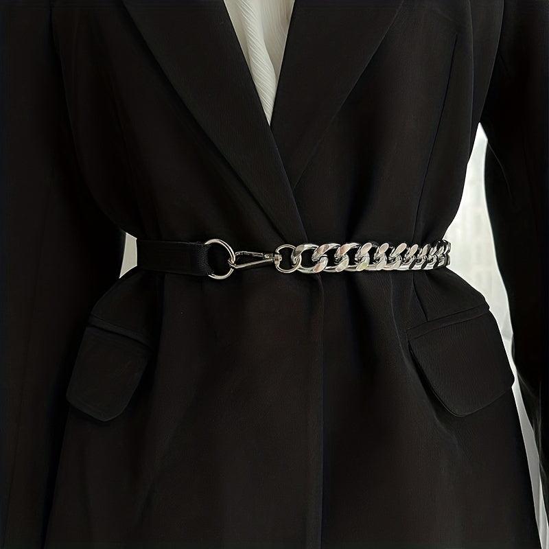Chic Stitching Chain Belt Elastic Waistband Dress Coat Girdle