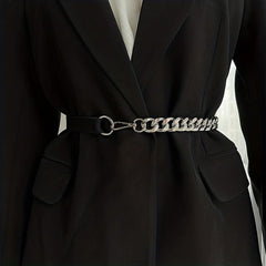Chic Stitching Chain Belt Elastic Waistband Dress Coat Girdle