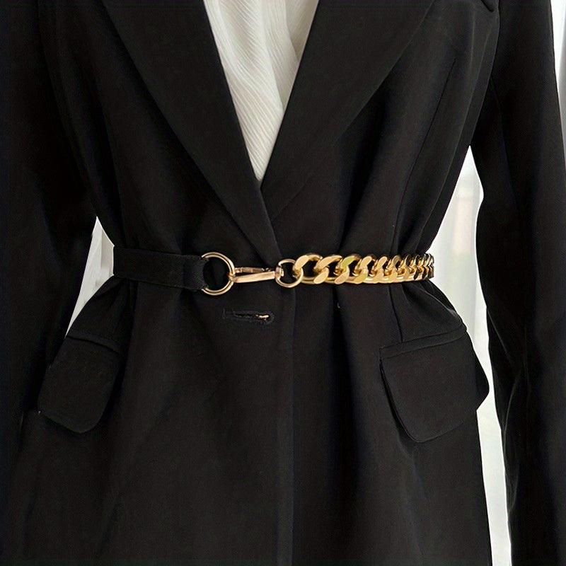 Chic Stitching Chain Belt Elastic Waistband Dress Coat Girdle