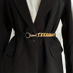 Chic Stitching Chain Belt Elastic Waistband Dress Coat Girdle