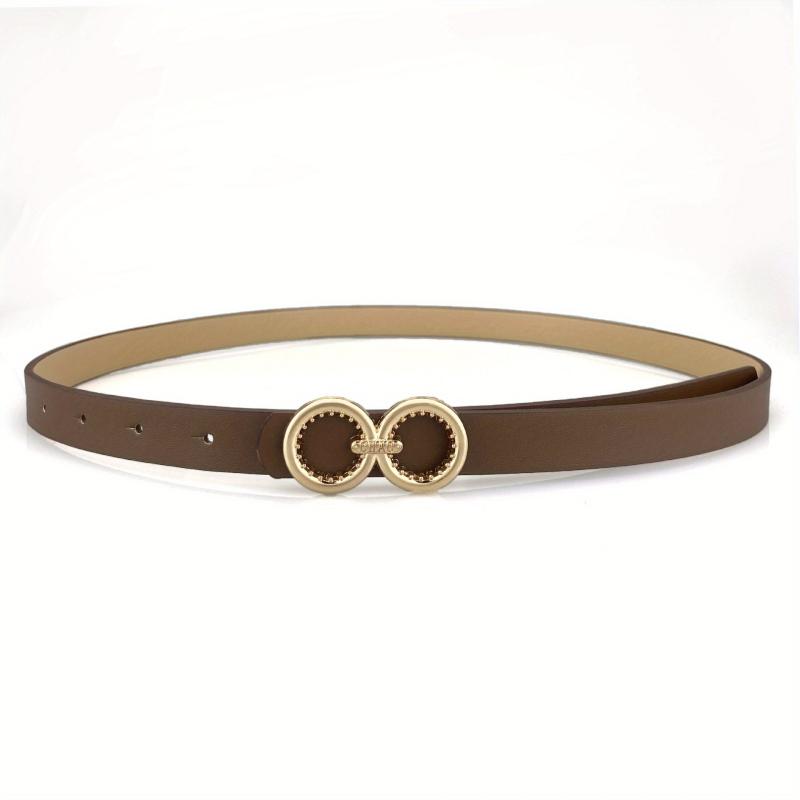 Double O Buckle Vintage Belt Stylish Solid PU Belt Classic Pants Belt