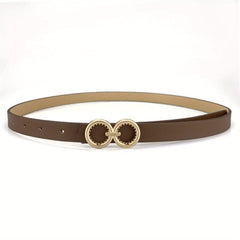 Double O Buckle Vintage Belt Stylish Solid PU Belt Classic Pants Belt
