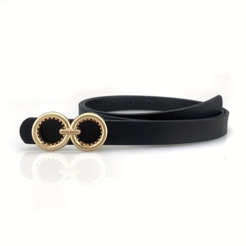 Double O Buckle Vintage Belt Stylish Solid PU Belt Classic Pants Belt