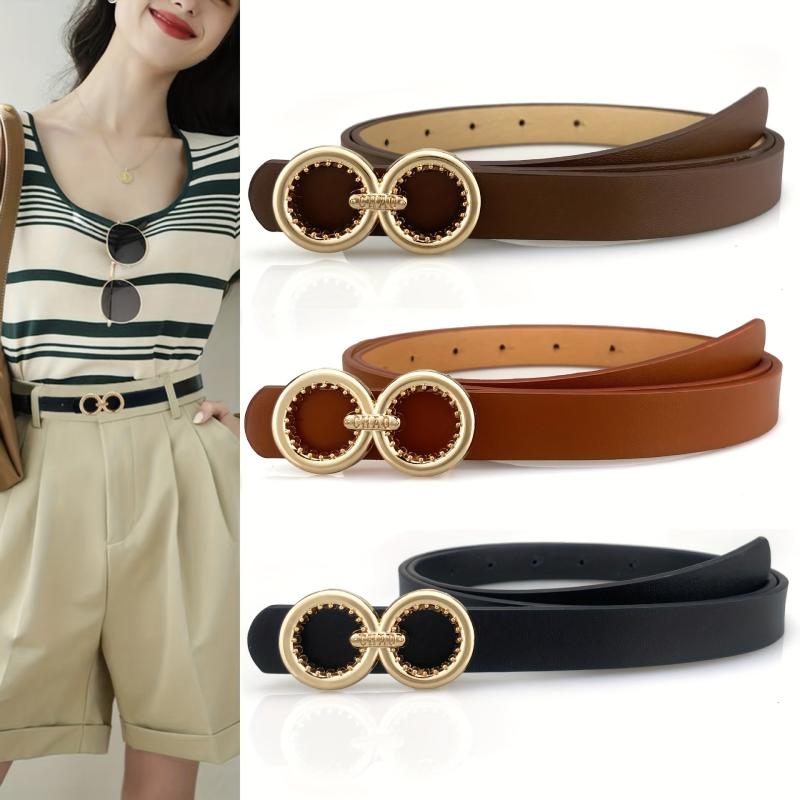 Double O Buckle Vintage Belt Stylish Solid PU Belt Classic Pants Belt