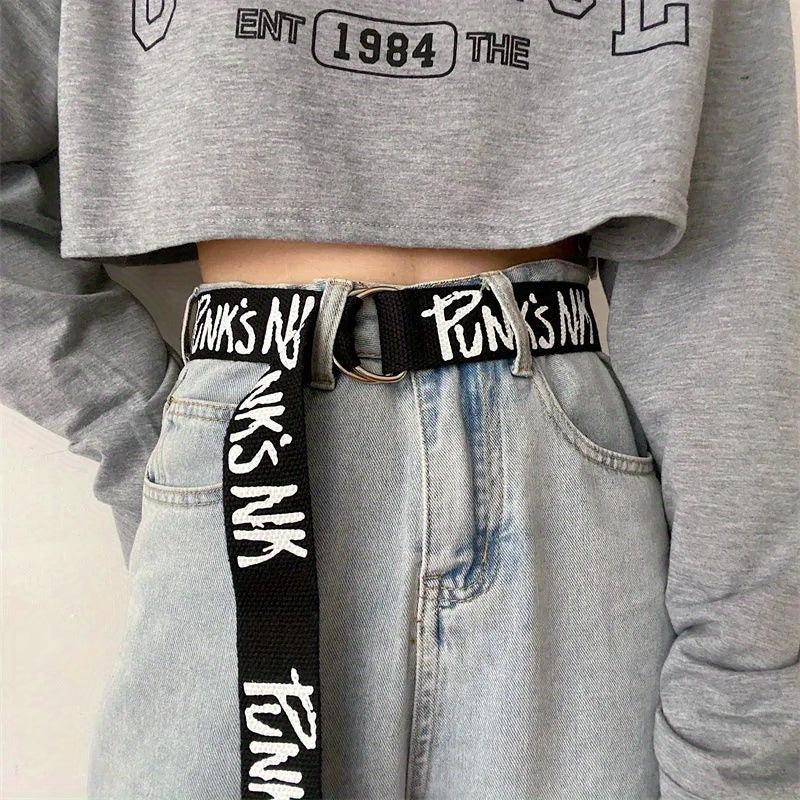 Graffiti Print Canvas Belt Unisex Casual Hip Hop Jeans Pants Belt