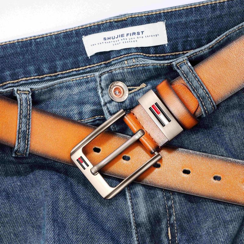 Men's PU Leather Business Belt Square Alloy Pin Buckle Waist Strap Belt