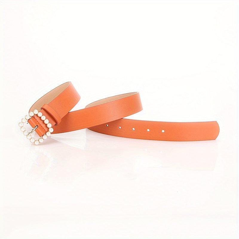 Candy PU Leather Belt with Faux Pearl Decor