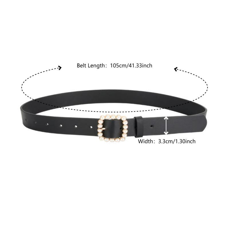 Candy PU Leather Belt with Faux Pearl Decor