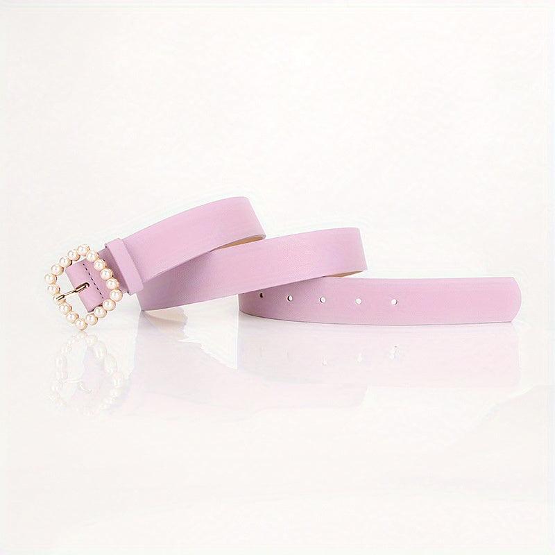 Candy PU Leather Belt with Faux Pearl Decor