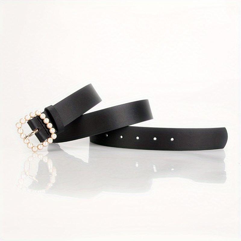 Candy PU Leather Belt with Faux Pearl Decor