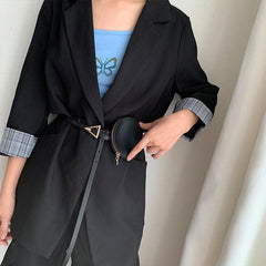 Triangular Pin Buckle Belt With Waist Bag Detachable Round Purse
