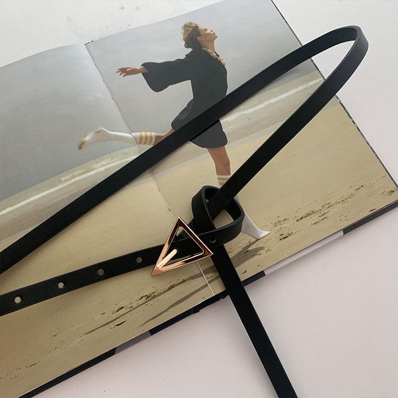 Triangular Pin Buckle Belt With Waist Bag Detachable Round Purse