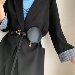 Triangular Pin Buckle Belt With Waist Bag Detachable Round Purse