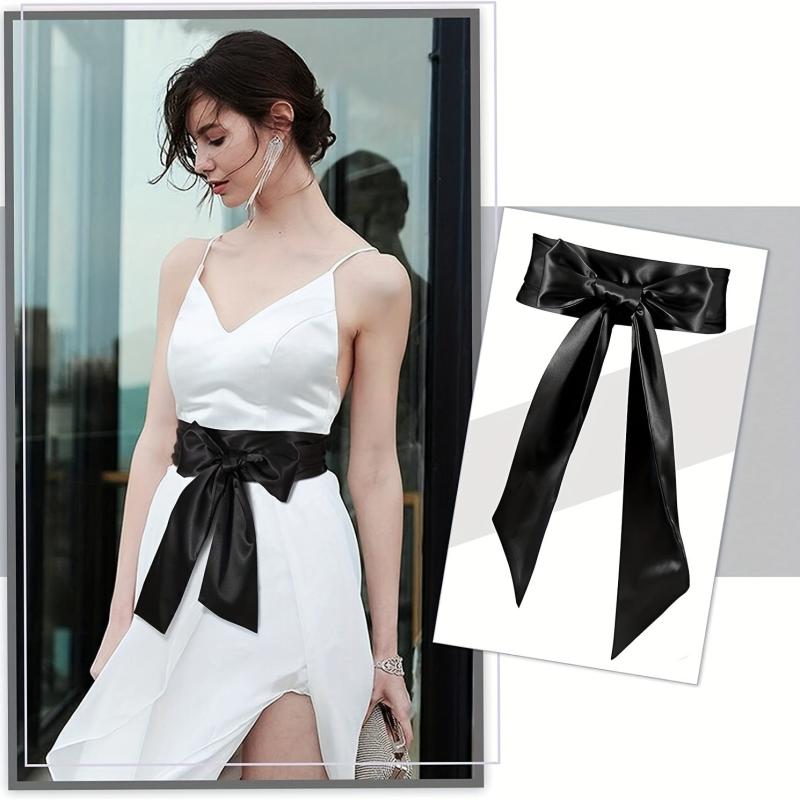 Satin Bowknot Sash Wide Waistband for Women Dress