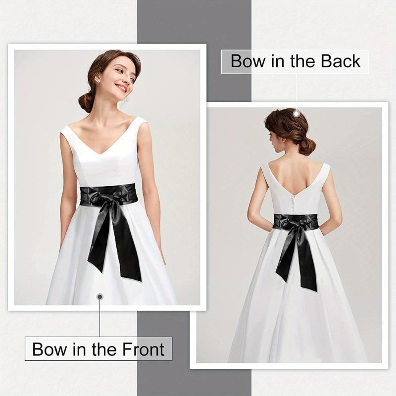 Satin Bowknot Sash Wide Waistband for Women Dress