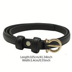 Golden Round Pin Buckle Thin Belt PU Leather Casual Belts