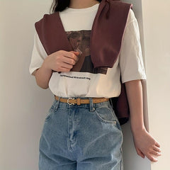 Golden Round Pin Buckle Thin Belt PU Leather Casual Belts