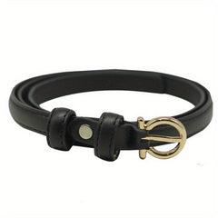 Golden Round Pin Buckle Thin Belt PU Leather Casual Belts