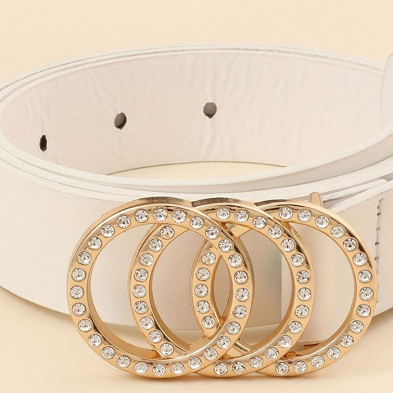 2pcs Rhinestone Buckle Belt Set Casual Thin Belt for Women