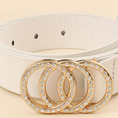 2pcs Rhinestone Buckle Belt Set Casual Thin Belt for Women