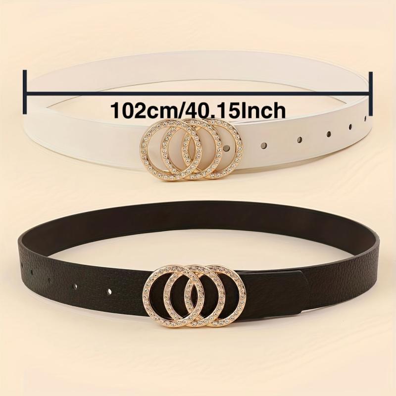 2pcs Rhinestone Buckle Belt Set Casual Thin Belt for Women