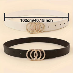 2pcs Rhinestone Buckle Belt Set Casual Thin Belt for Women