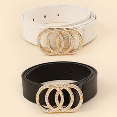 2pcs Rhinestone Buckle Belt Set Casual Thin Belt for Women
