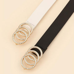 2pcs Rhinestone Buckle Belt Set Casual Thin Belt for Women