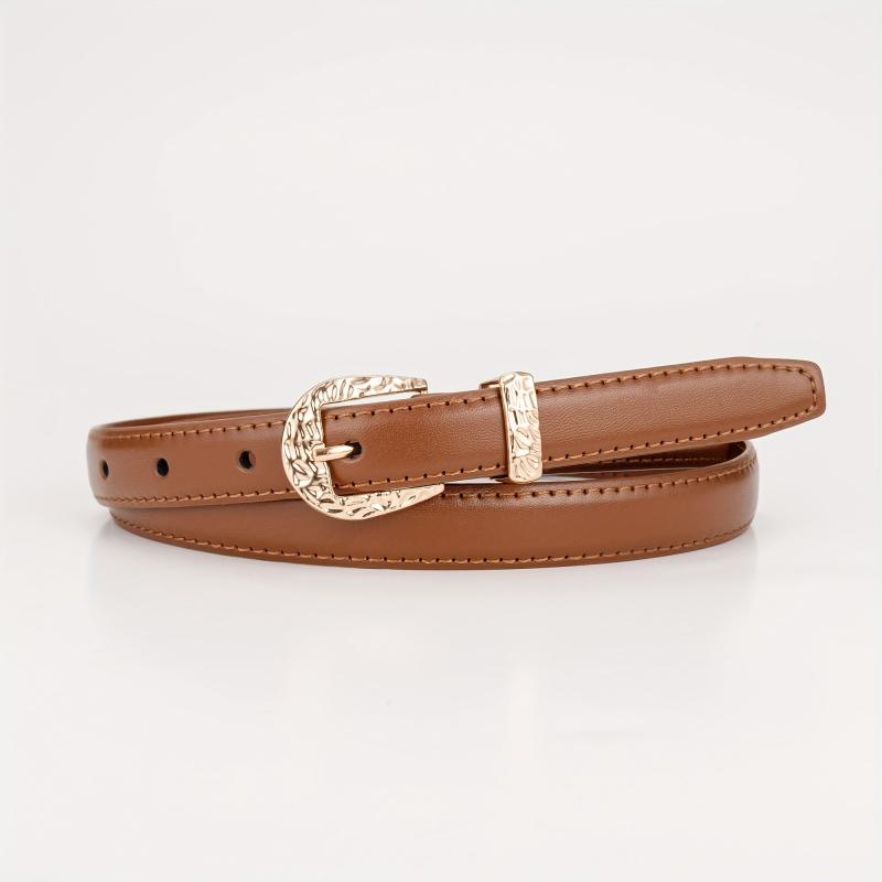 Vintage Solid Belt Golden Embossed Buckle PU Leather Waistband for Women