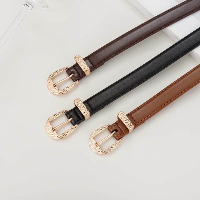 Vintage Solid Belt Golden Embossed Buckle PU Leather Waistband for Women