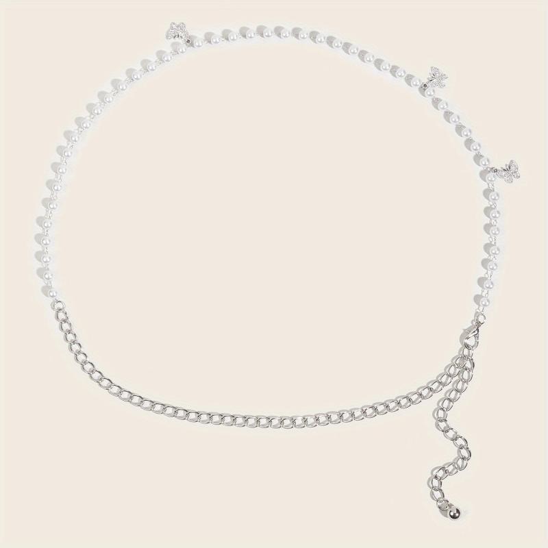 Butterfly Pendant Waist Chain Layered Pearl Tassel Metal Belt Dress Girdle