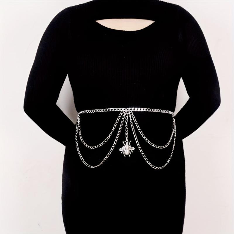  Bee Pendant Waist Chain Silvery Metal Layer Metal Belly Chain