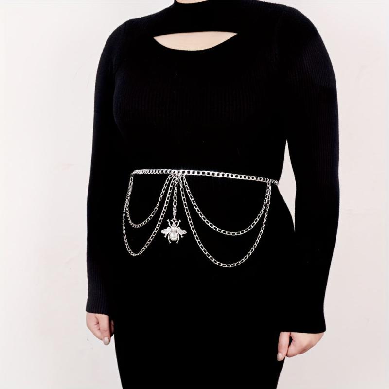  Bee Pendant Waist Chain Silvery Metal Layer Metal Belly Chain