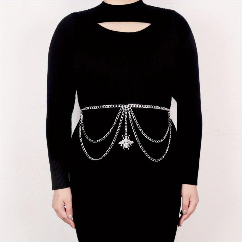  Bee Pendant Waist Chain Silvery Metal Layer Metal Belly Chain