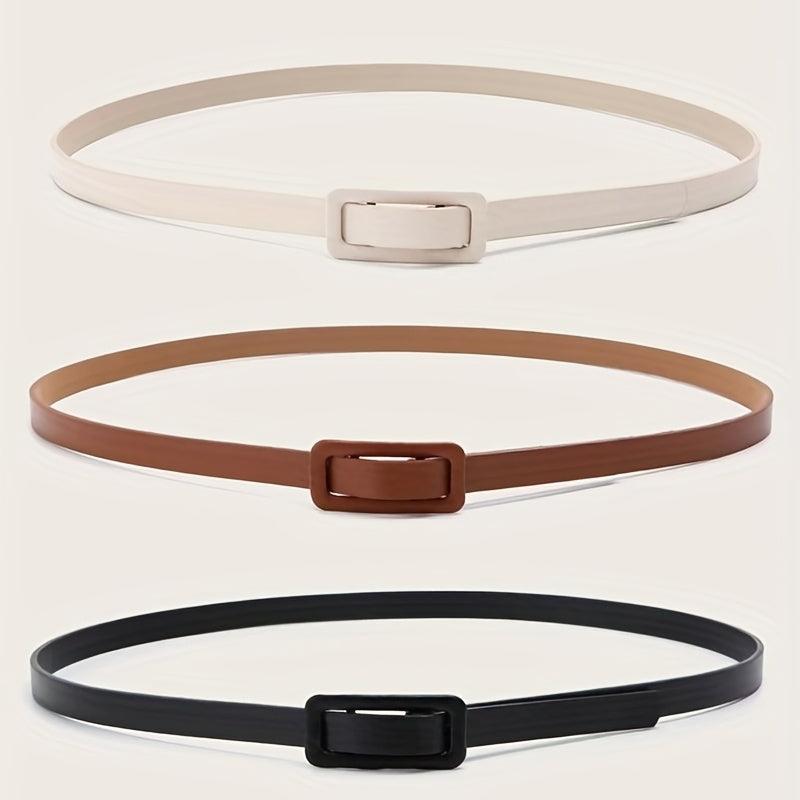 3pcs Long Buckle Belt Solid Vintage PU Waistband Thin Girdle For Women
