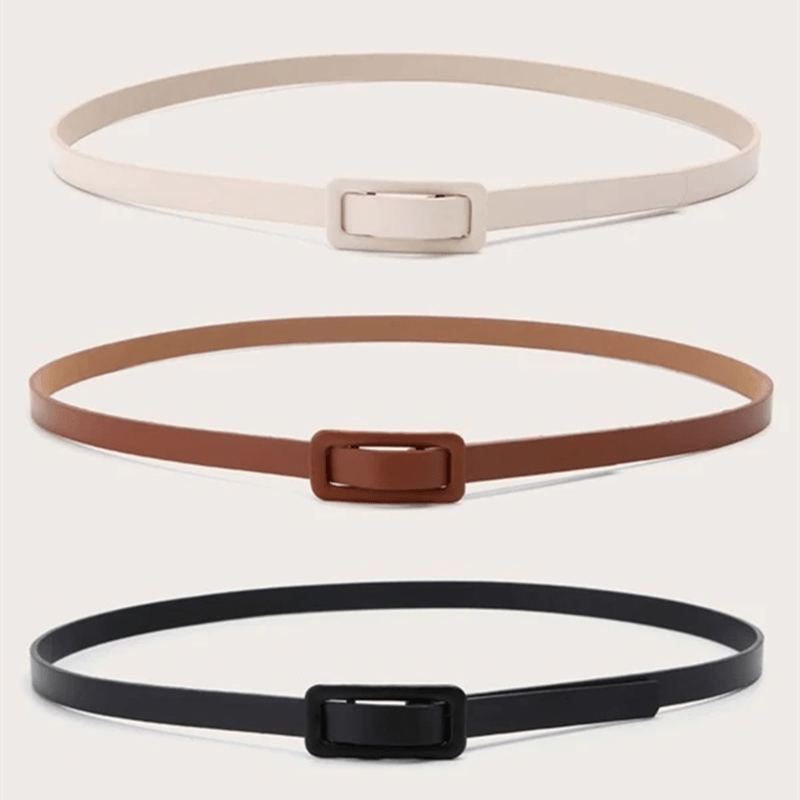 3pcs Long Buckle Belt Solid Vintage PU Waistband Thin Girdle For Women