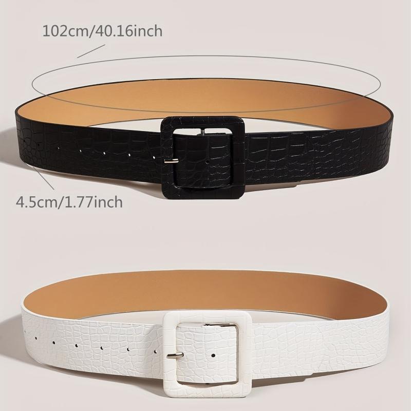 Stone Pattern Embossed Belt Wide Waistband Square Buckle Women Dress Girdle