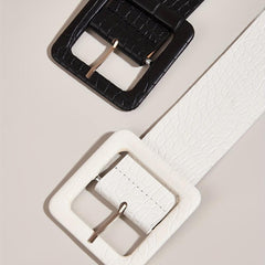 Stone Pattern Embossed Belt Wide Waistband Square Buckle Women Dress Girdle