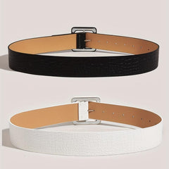 Stone Pattern Embossed Belt Wide Waistband Square Buckle Women Dress Girdle