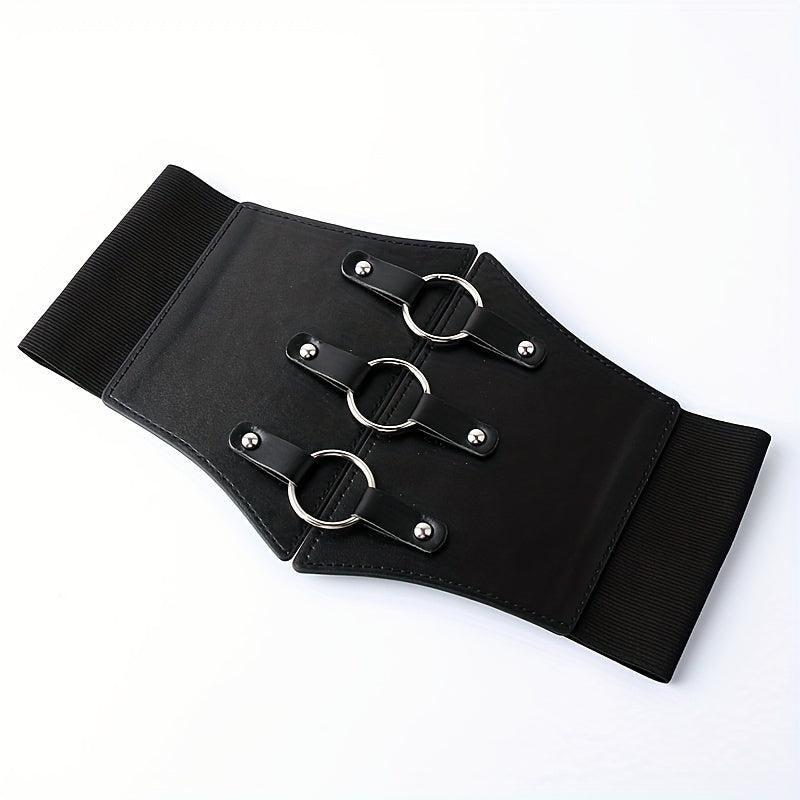 Punk Circles Buckle Wide Belt Coat Waistband Elastic Casual Decorative Girdle