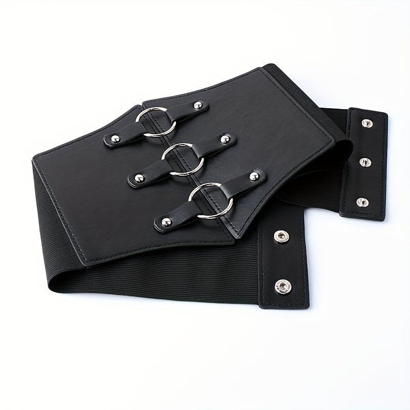 Punk Circles Buckle Wide Belt Coat Waistband Elastic Casual Decorative Girdle