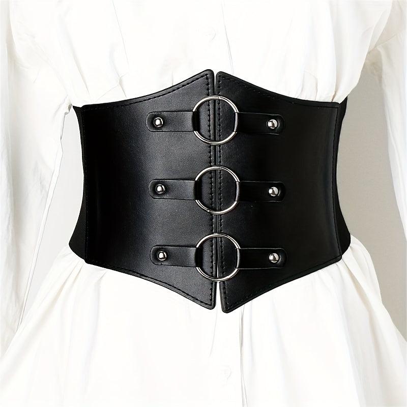 Punk Circles Buckle Wide Belt Coat Waistband Elastic Casual Decorative Girdle